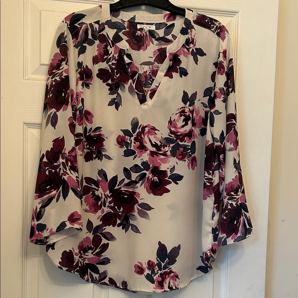 Maurices Burgundy Floral Blouse